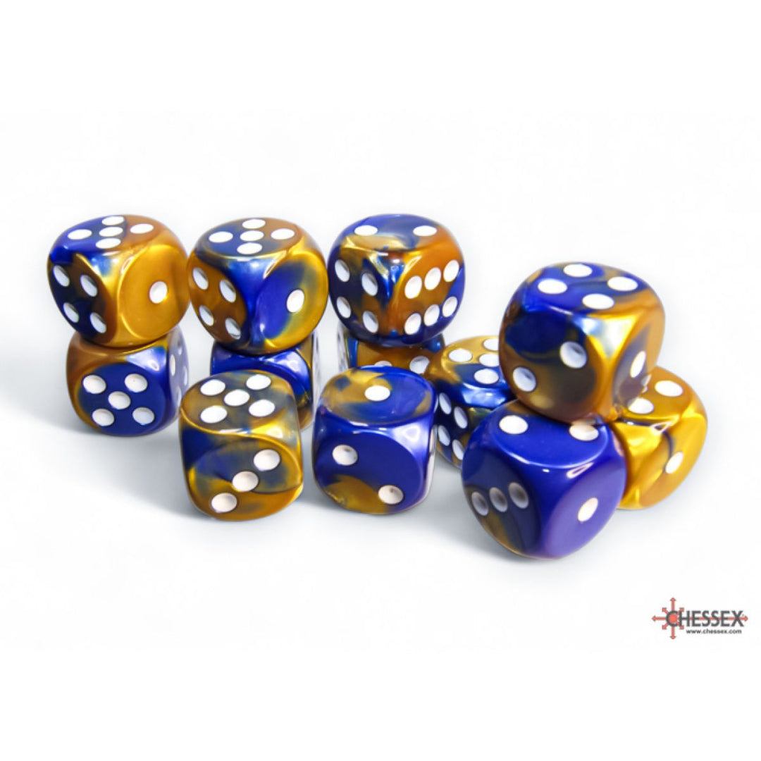 CHX 26622 Gemini Blue-Gold/White 16mm Dice (12)