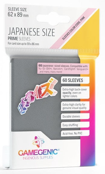 Gamegenic Prime Japanese Sized Sleeves - Size Code PINK - Sleeve Colour Dark Grey (62mm x 89mm) (60 Sleeves Per Pack)