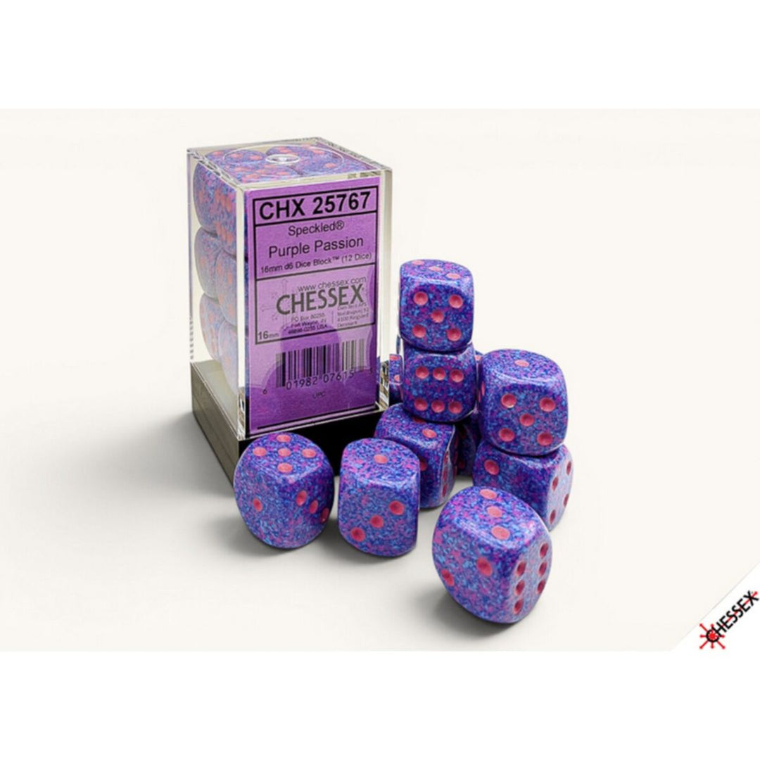 CHX 25767 Speckled Purple Passion 16mm d6 Dice Block (12 dice)