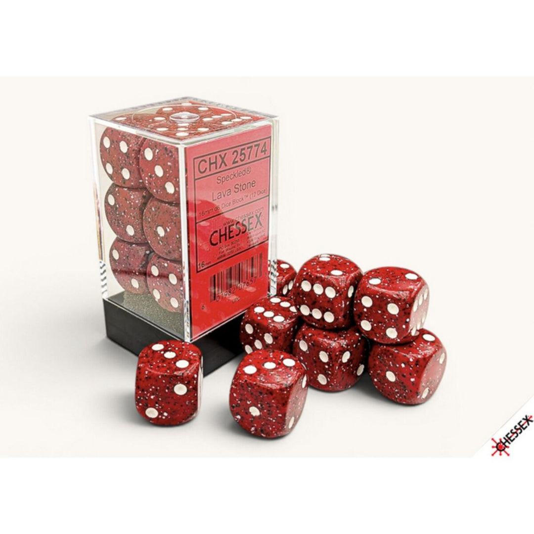 CHX 25774 Speckled Lava Stone 16mm d6 Dice Block (12 dice)