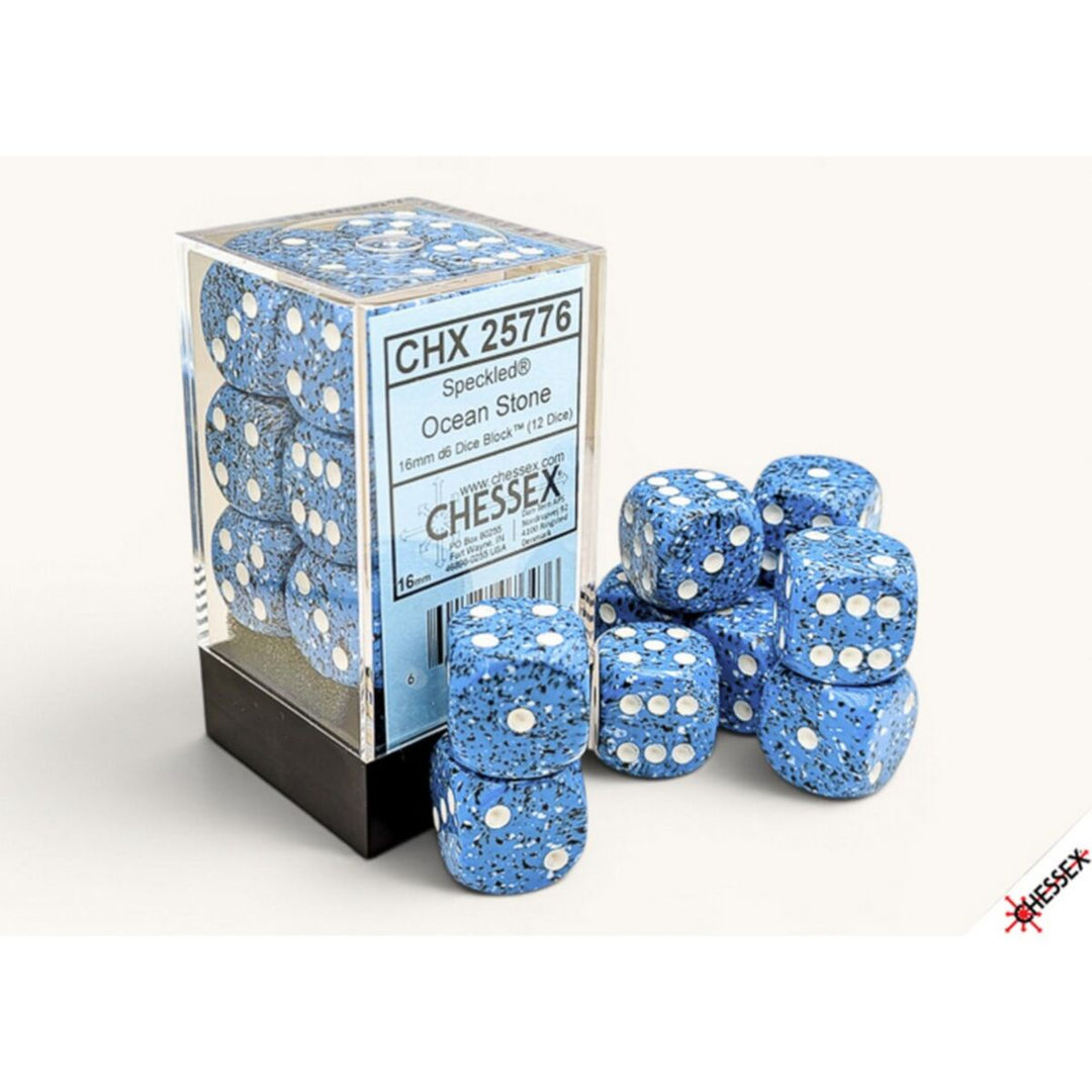 CHX 25776 Speckled Ocean Stone 16mm d6 Dice Block (12 dice)