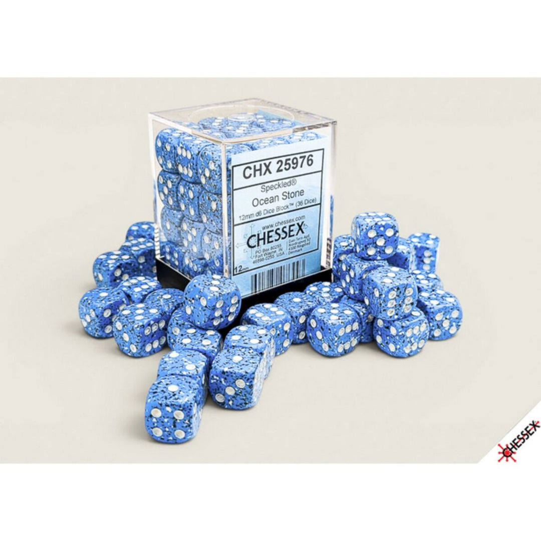 CHX 25976 Speckled Ocean Stone 12mm d6 Dice Block (36 dice)