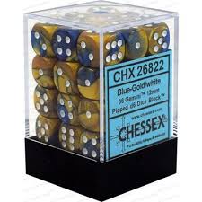 Dice 12mm D6 - Gemini Blue-Gold/White