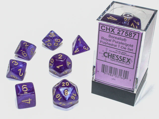 CHX 20587 Borealis Mini Royal Purple/Gold Luminary Polyhedral 7-Die Set