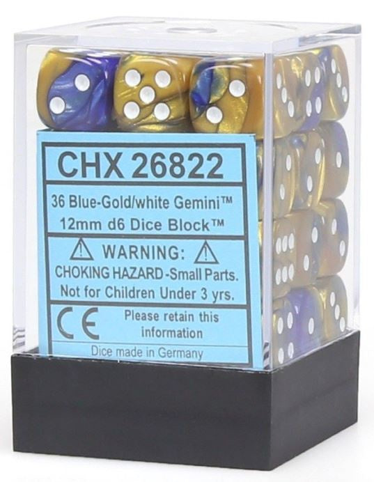 CHX 26822 Gemini 12mm d6 Blue-Gold/White Block (36)