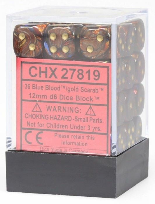 CHX 27819 Scarab 12mm d6 Blue Blood/Gold Block (36)