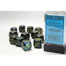 CHX 27699 LUSTROUS SHADOW WITH GOLD FONT 12D6 16MM DICE